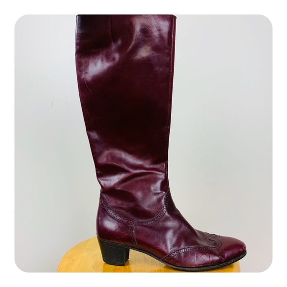burgundy tall leather boots